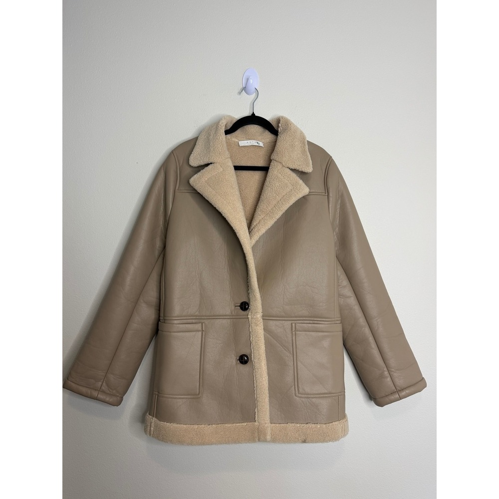 ASTR The Label Taupe Francine Faux Shearling Leather Jacket Size M